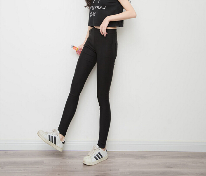 Black-white-woven-elastic-nine-minutes-of-woman-pants-wholesale