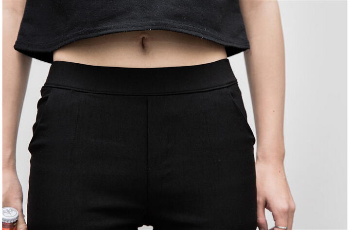 Black-white-woven-elastic-nine-minutes-of-woman-pants-wholesale