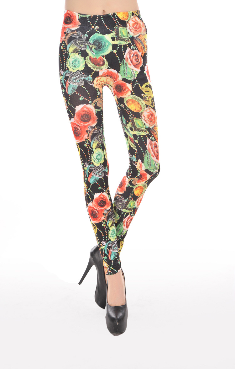Brilliant-red-and-blue-roses-seamless-printing-leggings