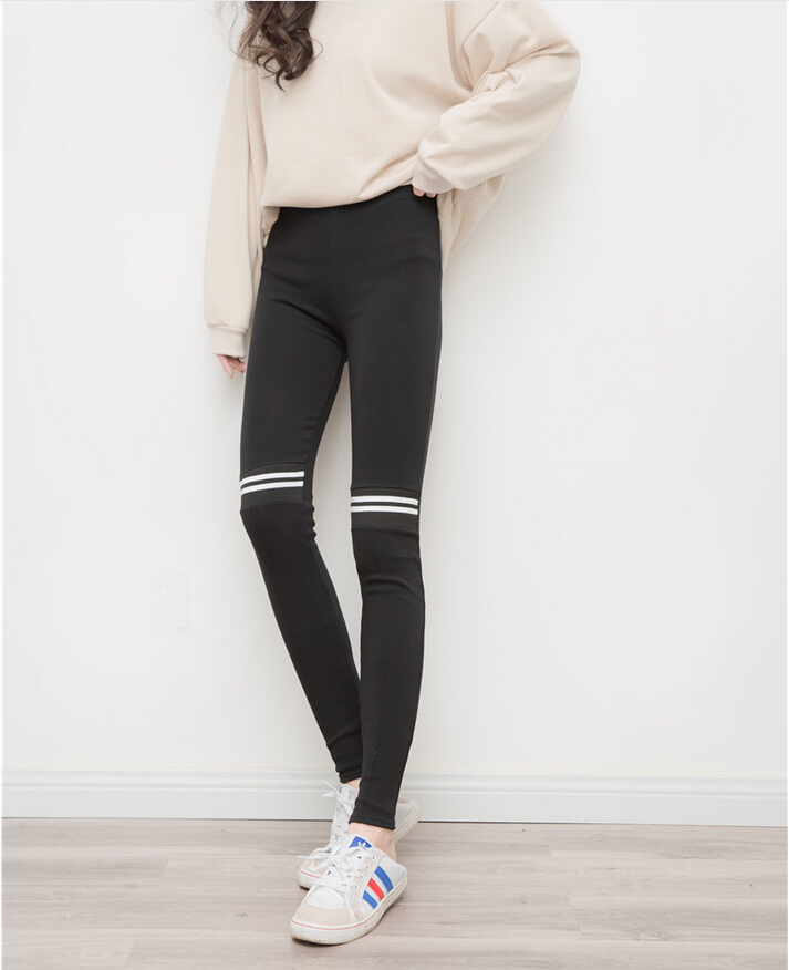 Cotton-stretch-knee-stripe-splicing-leggings