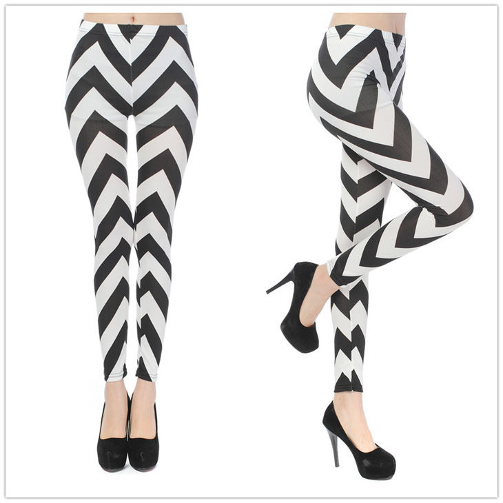 Wholesale-black-and-white-wave-women-print-leggings