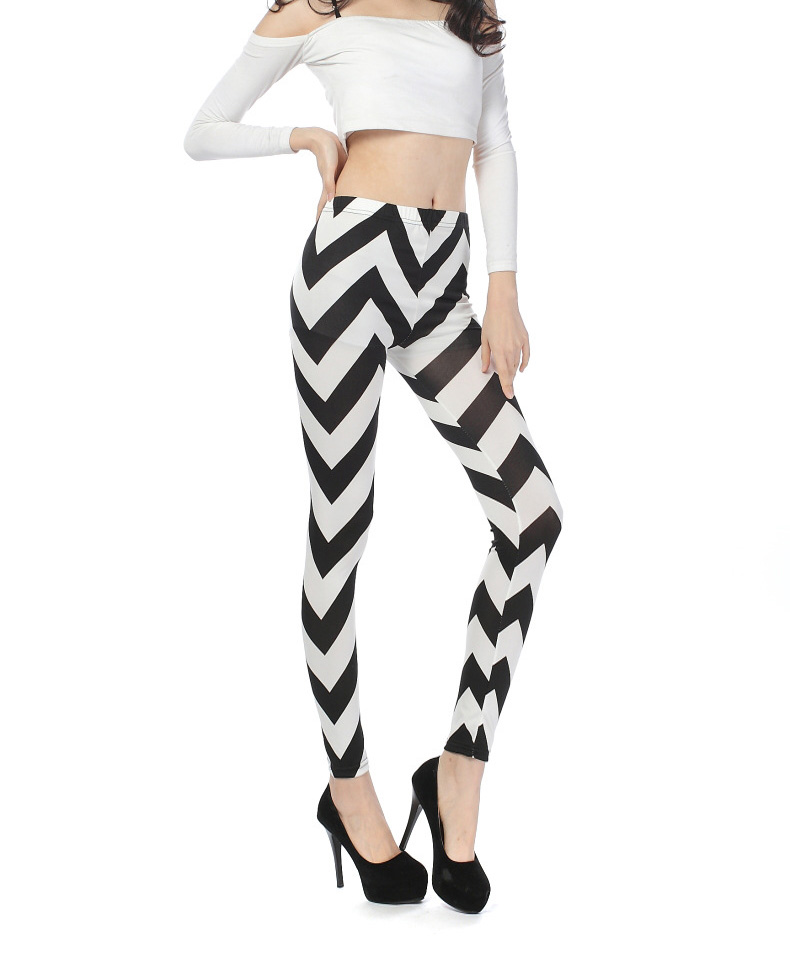 Wholesale-black-and-white-wave-women-print-leggings