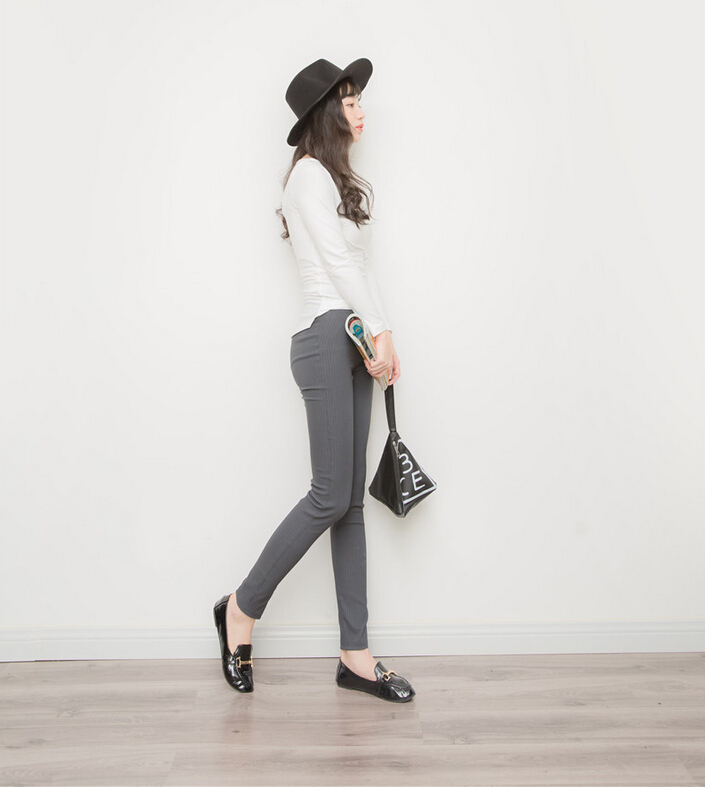 Wholesale-women-show-thin-color-stripe-woven-elastic-nine-points-leggings